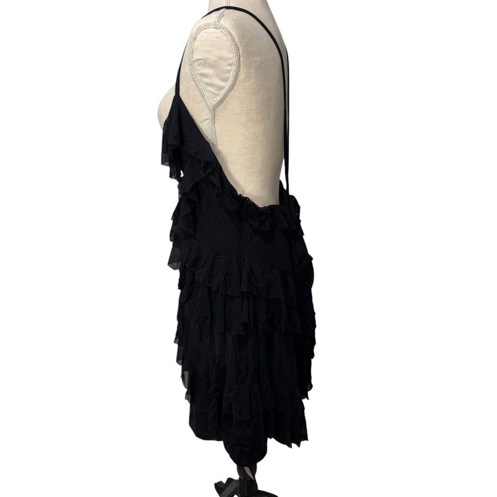 NWT SHEIN Plus Size Solid Black Ruffled V-Neck Halter Mini Dress Open Back 3XL - Picture 4 of 7